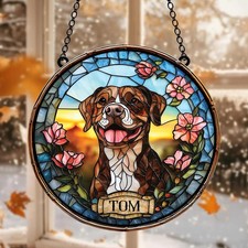Custom Pet Portrait Stained Glass Suncatcher, Acrylic Dog Memorial Suncatcher