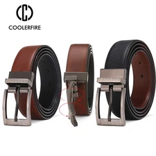 Men’s Reversible Leather Belt Luxury Business Fashion Black Brown Strap