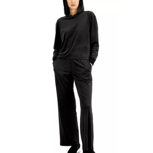 Alfani Women's Long Sleeve Hooded Velour Pajama Set Black Size X-Small