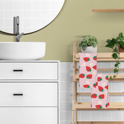 Arredamento Cucina Fragola Rosa, Asciugamani Bagno Fragola Decorazione Set di 2... - Foto 2 di 4