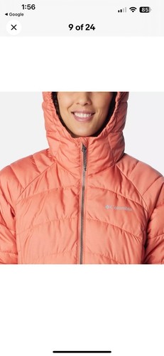 Neu mit Etikett Columbia Karis Gale langer gefütterter Mantel mit Kapuze Jacke verwaschen pfirsichfarben Medium - Bild 13 von 15