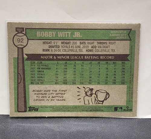 2025 Topps Heritage Alternate Cartoon Variation Bobby Witt Jr. (#92) Royals SP - 第 2/2 張圖片