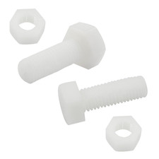 20 Pair M10 X 30Mm Nylon Hex Bolts, White Plastic Hex Bolts Full Thread Hex Head