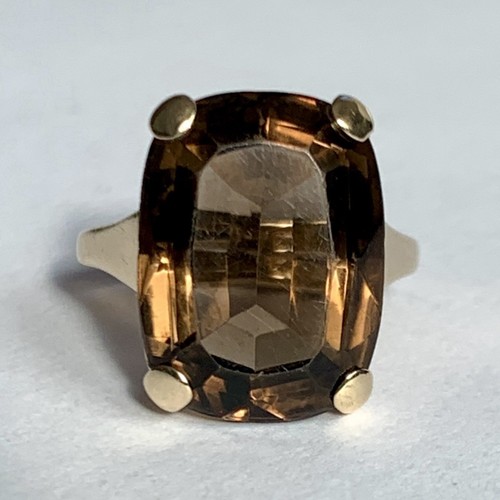9ct Gold Ring Smokey Quartz Cocktail 4.47g Size K Vintage 15 X 10mm 9K 375