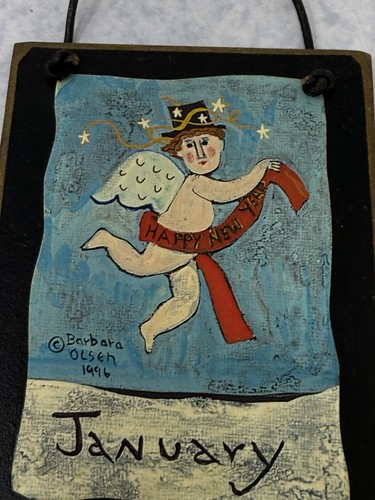 Barbara Olsen 1996 Happy New Year Engel Zylinder Hut Januar Ornament hängend Kunst - Bild 4 von 7