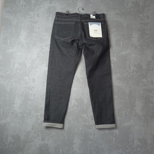 Folk Selvedge Jeans Men's 38R Black Denim Stretch Slim Fit 5-Pocket Button-Fly - Picture 3 of 13