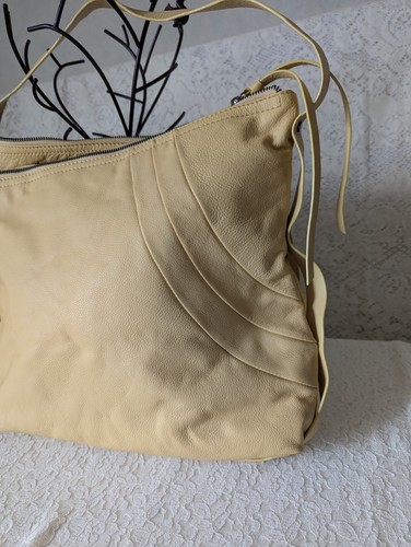 Kooba Stratford Yellow Leather Flat Large Hand Bag3 zippered compartments ~EUC! - Picture 3 of 10