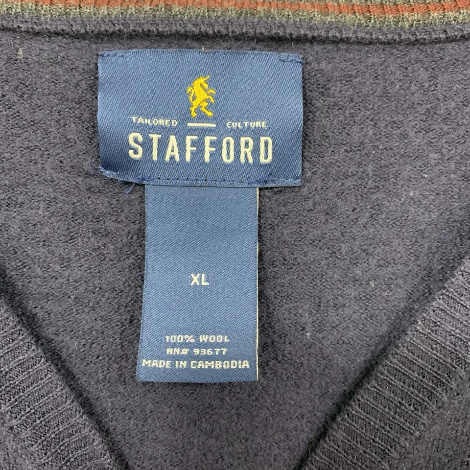 Suéter Pullover Stafford Azul Marino 100% Lana Ajustado Cuello en V XL ver Medidas Foto 2 de 4