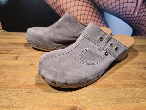 LUXUS PUR: GABOR Velourleder Clocks / Pantolette 23812, taupe, Gr. 9,5 / 44, NEU