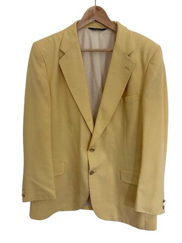 Vintage 70er Burberry Herren Blazer 44 L Buttergelb Gold Metallknöpfe Preppy "
