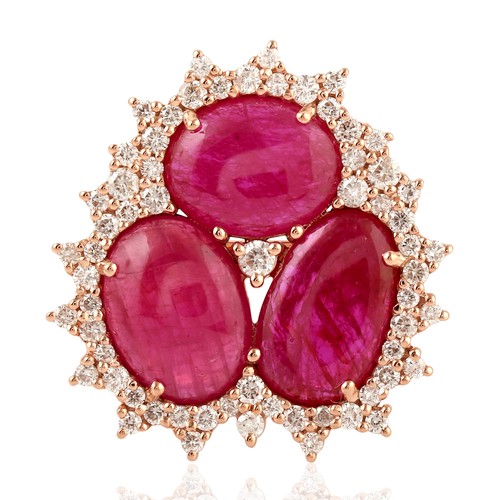 1K Rose Gold Natural Ruby and Diamond Cluster Ring Luxury Cocktail Jewelry Gift - Picture 1 of 7