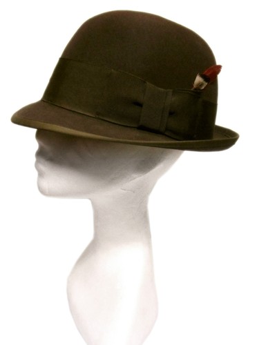 VINTAGE ROYAL STETSON Brown Wool Felt Feather Fedora Bowler Derby Hat 7 1/4 Vtg - Picture 1 of 10