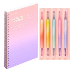 MOTEMOTE 10 Minutes Planner 100 DAYS + Aurora Stick 10 Color Highlighter SET D