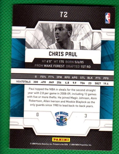 CHRIS PAUL🏀CP3 NEW ORLEANS HORNETS 2009-10 Panini Donruss ELITE #72 - Picture 2 of 2