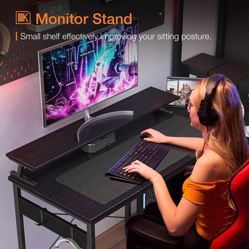 Small Corner Desk, 120 x 50 cm Gaming Desk with Reversible Storage Shelves, - Picture 4 of 7