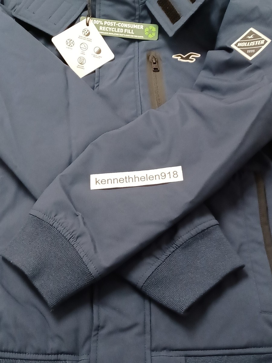 Hollister ボンバージャケット M HOLLISTER FAUX FUR LINED ALL WEATHER BOMBER JACKET COAT NAVY