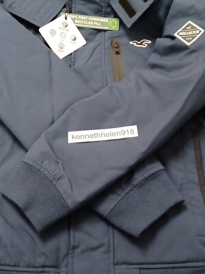HOLLISTER FAUX FUR LINED ALL WEATHER BOMBER JACKET COAT NAVY BLUE MENS SIZE M