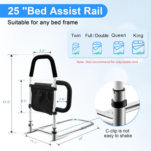 Bed Rails for Elderly Adults Safety-Bed Assist Rail with Double Grab Bars & Fall - Picture 5 of 7