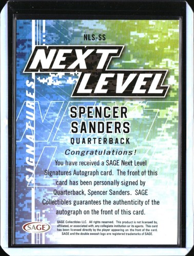 Autógrafo Sage Hit Next Level 2022 rojo automático #NLSSS Spencer Sanders Chiefs - Imagen 2 de 2
