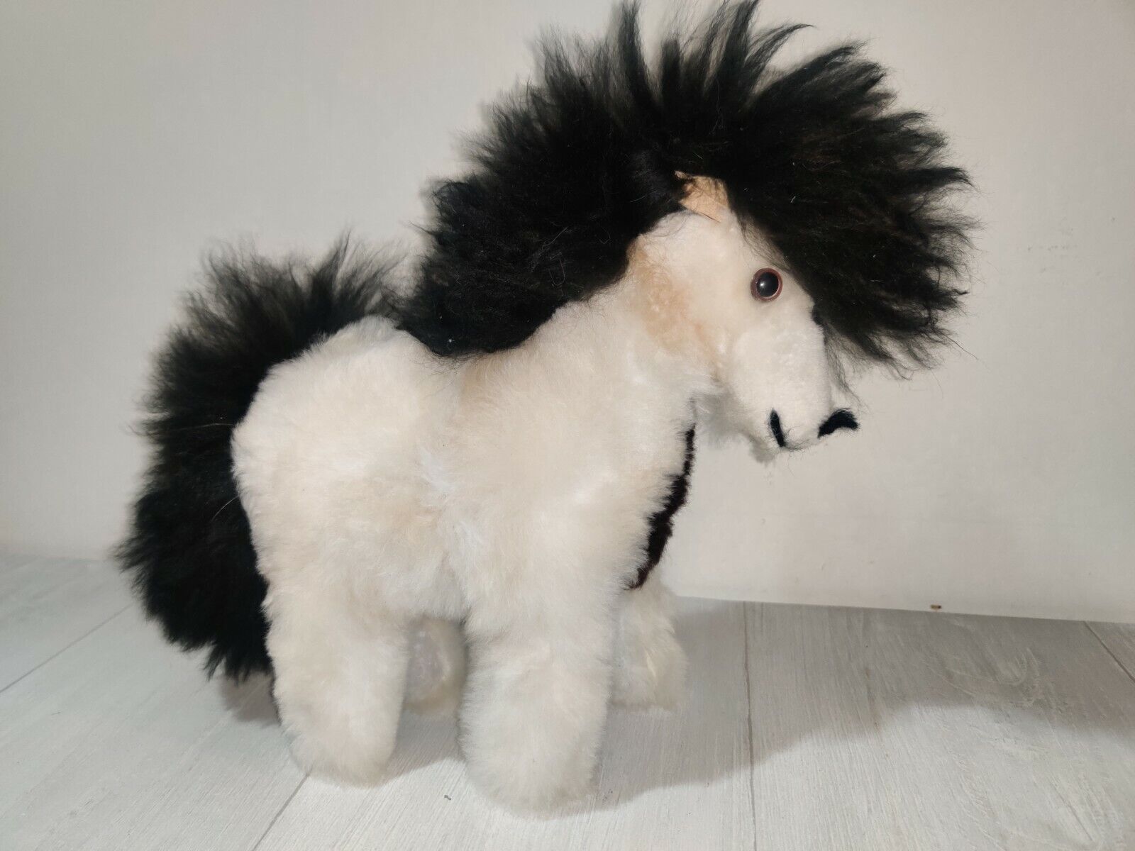 Real Fur Fluffy Horse Pony White Black Handmade From Peru Plush
