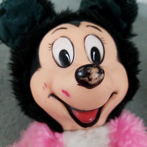"Beanbag de peluche vintage Walt Disney rosa cabeza de goma ratón Minnie juguete de 9" - Imagen 6 de 8