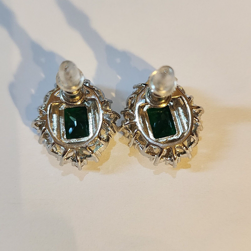 Simulated Emerald & Diamond Earring & Ring Jewelry Set Ring is size 9 and S925 - Picture 9 of 10