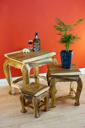 Side Table Set Wood Thai Furniture Dragon Elephant Carved Solid Wood Table Set - Picture 21 of 24
