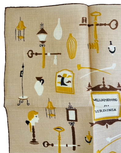 Vintage Linen Handkerchief Williamsburg Virginia Kimball Tag Emily Whaley READ - Picture 4 of 11
