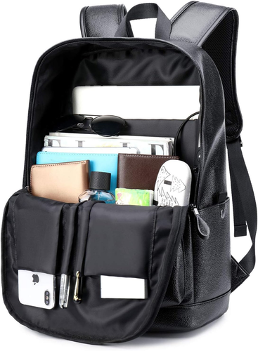 Weiatas Black Leather Laptop Backpack for Men Women Work Travel, College School - Picture 2 of 12