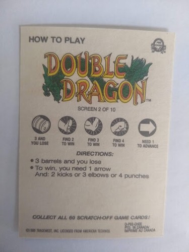 1989 Topps Nintendo O PEE CHEE Double Dragon Scratch-Off OPC FULL CARD SET 1-10 - Picture 6 of 6
