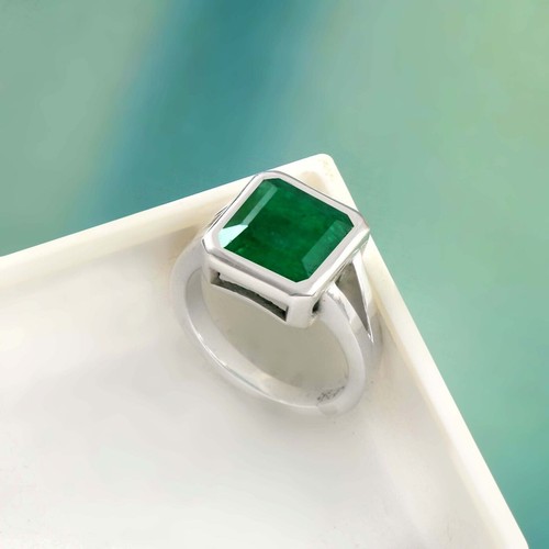 Anillo de mujer de plata de ley 925 con esmeralda creada en laboratorio,... - Imagen 2 de 3