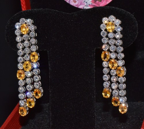 Zertifizierte natürliche 9Ct VS F Diamant Saphir 18K massiv Gold Kronleuchter Ohrringe - Bild 6 von 16