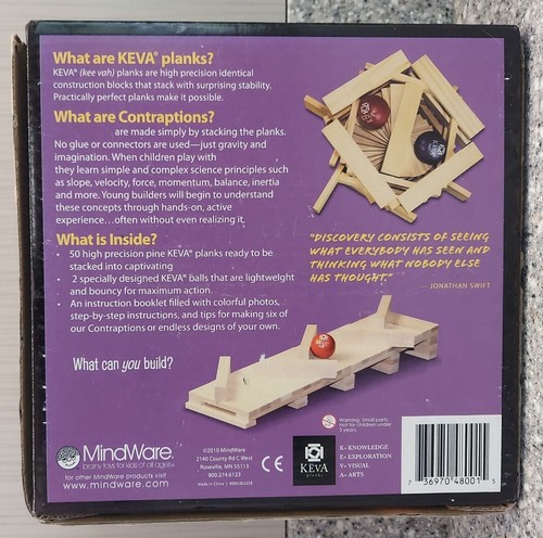 Keva Contraptions 50 Wood Pine Planks Build Set 2010 Mindware Complete  - Picture 2 of 8