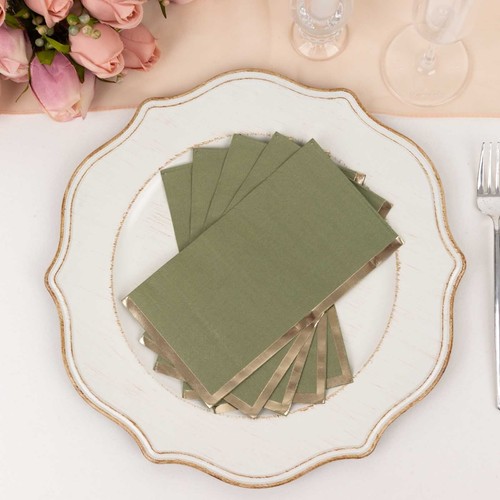 OLIVE GREEN 50 Soft 2 Ply Dinner Paper NAPKINS Foil Edge Party Events Home - Picture 7 of 8