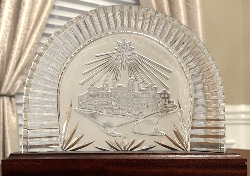 Waterford Crystal Nativity Crèche & Wood Stand Backdrop Retired Mint - Picture 7 of 14