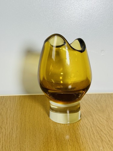 1960s Metelak Harrachov Sommerso Art Glass Vase Topaz Mid Century Design - Picture 5 of 7