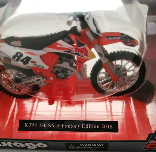 1:18 BURAGO KTM 450 SX-F RedBull - Factory Edition 2018 Motorcycle Toy Model - Picture 4 of 7