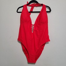 City Chic CCX Gidget Padded Lattice Halter One Piece Swimsuit Size XL/22 Red