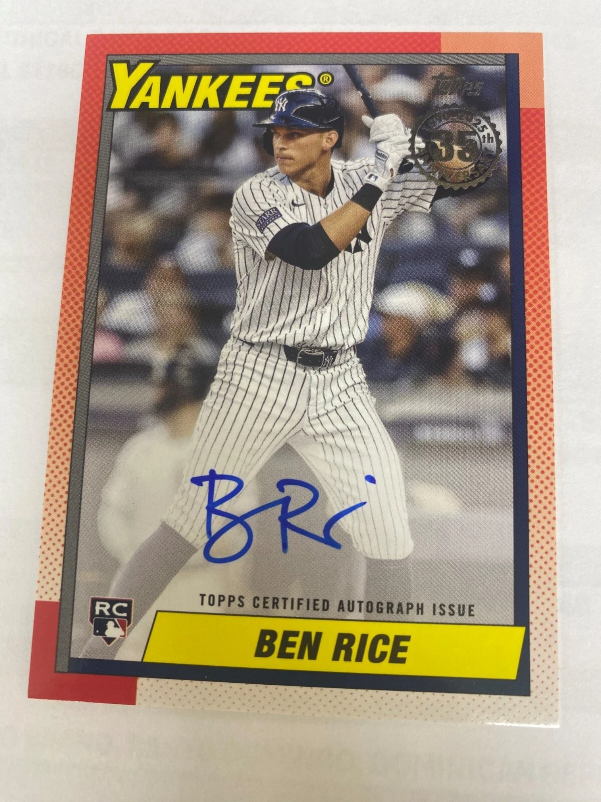 BEN RICE 2025 TOPPS 1990 TOPPS BASEBALL AUTOGRAPH CARD ROOKIE #90B2-BRI