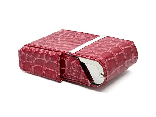 Red Croc Leather Cigarette Hard Case Flip Top Lighter Smoke Holder - Picture 1 of 17