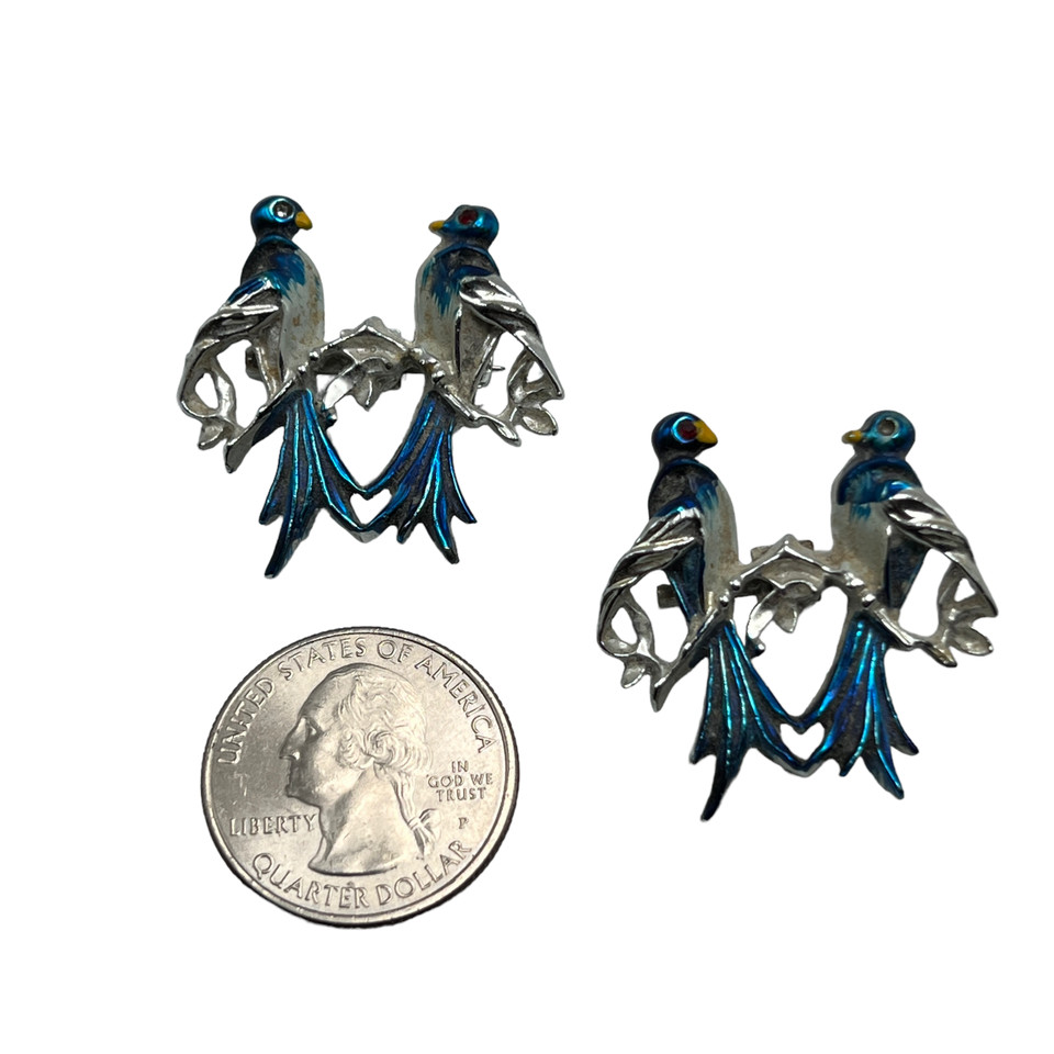 Vintage Love Bird Brooches Set of 2 with Blue and White Enamel Pins eBay