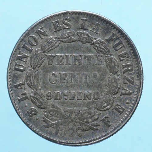 BOLIVIA 20 CENTAVOS 1877 SILVER COIN CURRENCY UNITED STATE MONETE DA COLLEZIONE - Imagen 2 de 2