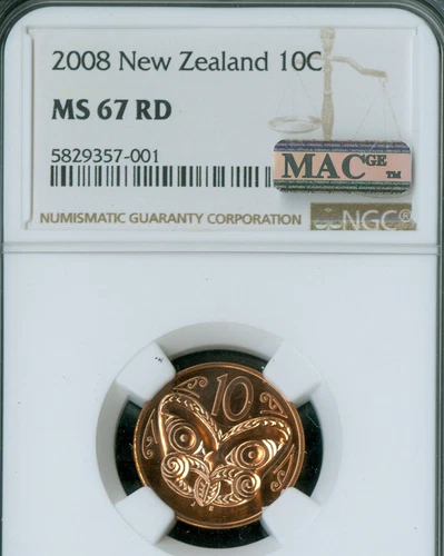 2009 NEW ZEALAND 10 CENTS NGC MS67 2ND FINEST MAC SPOTLESS 2,631 MINTED *