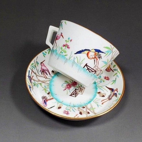 Antike Minton Chinoiserie Vogel und Blumenmuster Tasse und Untertasse aus Japan - Bild 6 von 12