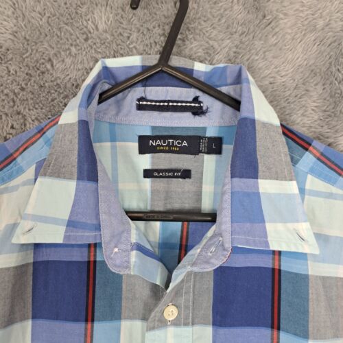 Nautica Mens sz L Blue Plaid Check Long Sleeve Shirt - Picture 3 of 9