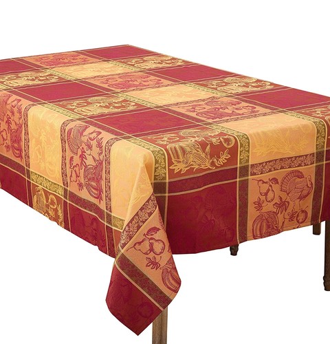 Jacquard Design Thanksgiving Terracotta Tablecloth – Available in 3 Sizes - Picture 2 of 3