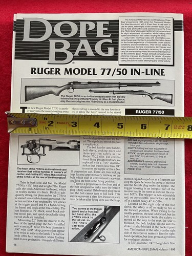 Pubblicità articolo/stampa rivista 1998 vintage modello Ruger 77/50 specifiche pistola tabella precisione - Foto 8 di 8