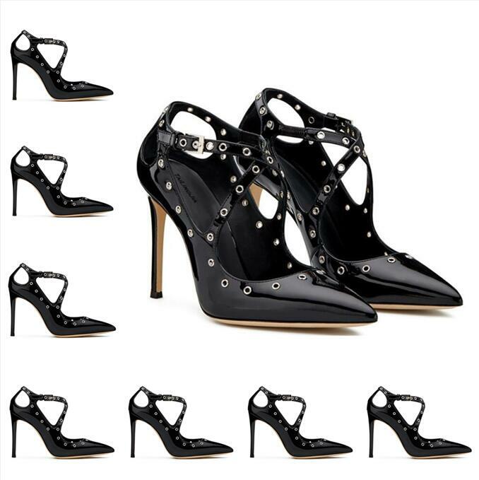 Gr.34-46 Lackleder Spitz Zehe Damen Pumps Schnalle Metallish Stilettoabsatz Gr.34-46 Lackleder Spitz Zehe Damen Pumps Schnalle Metallish Stilettoabsatz