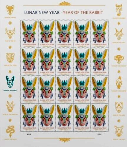 CHINESE LUNAR NEW YEAR OF THE RABBIT 2023 SCOTT #5744 US FOREVER 20 STAMP SHEET - Picture 1 of 2