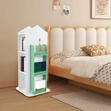 4-Tier Bookcase Storage Shelf 360° Rotating Bookshelf /Freestanding Display Rack